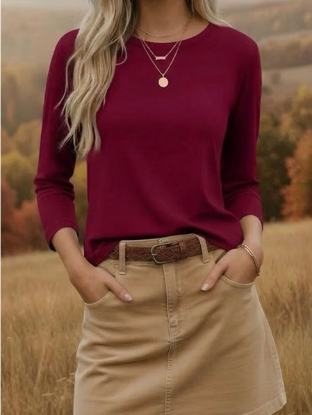 NWT Women’s 3/4 Sleeve Crewneck Tee in Berry Red! Large! NEW! - Picture 4 of 5
